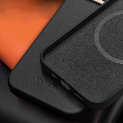 Apple iPhone 14 "QIALINO" Slim MagSafe ādas melns vaciņš - apvalks | Vacins.lv