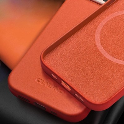 Apple iPhone 14 "QIALINO" Slim MagSafe ādas brūns vaciņš - apvalks | Vacins.lv