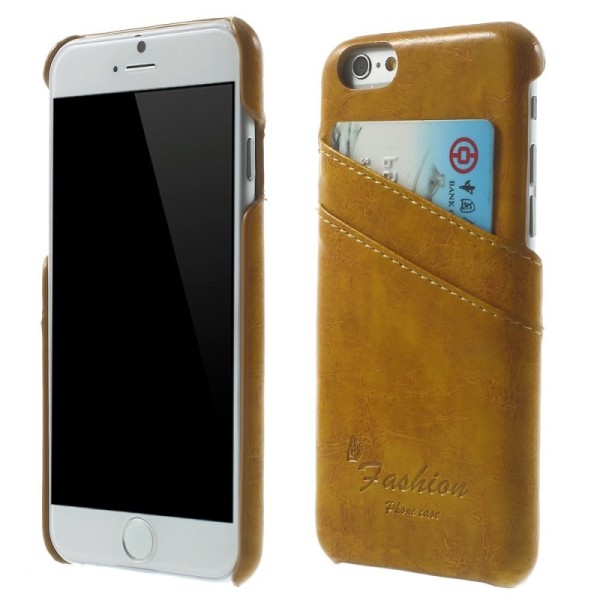 Ādas futrālis ar iebūvētu karšu turētāju - gaiši brūns (iPhone 6 / 6s)