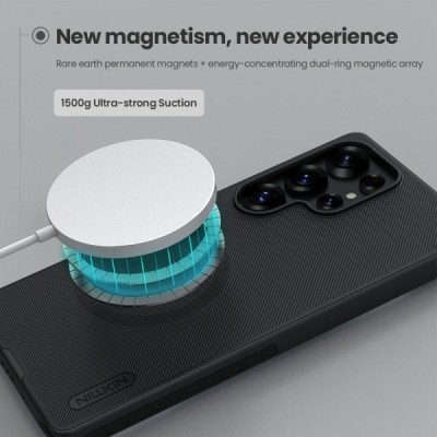 Samsung Galaxy S25 Ultra „Nillkin“ Frosted Shield Pro Magnetic juodas dėklas, nugarėlė | Priedai.lt