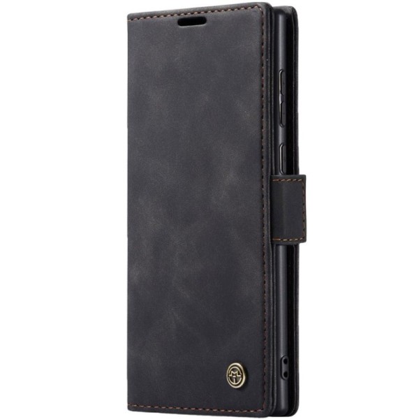 "CaseMe" Retro solīds atvēramais ādas maciņš - melns (Galaxy S25 Ultra)