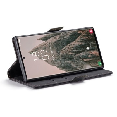 Samsung Galaxy S25 Ultra CaseMe Retro solīds atvēramais ādas melns maciņš - maks | Vacins.lv