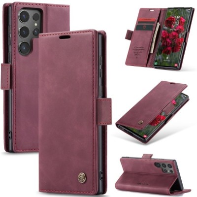 Samsung Galaxy S25 Ultra CaseMe Retro solīds atvēramais ādas bordo maciņš - maks | Vacins.lv