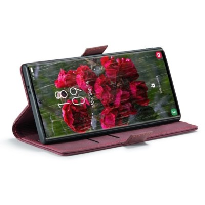 Samsung Galaxy S25 Ultra CaseMe Retro solīds atvēramais ādas bordo maciņš - maks | Vacins.lv