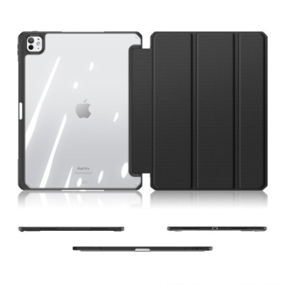 Apple iPad Pro 13 (2025) / 13 (2024) "Dux Ducis" Toby atvēramais melns maciņš - maks ar vietu, kur ielikt stylus | Vacins.lv