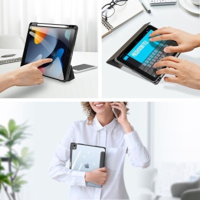 Apple iPad 10.9 2022 "Dux Ducis" Toby atvēramais melns maciņš - maks ar vietu, kur ielikt stylus | Vacins.lv