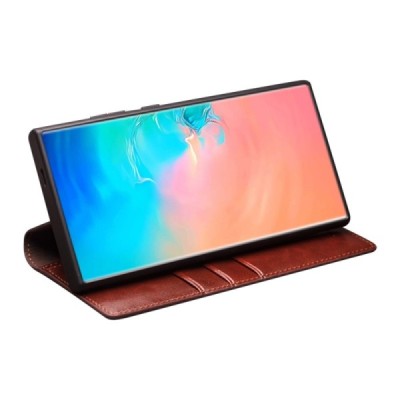 Samsung Galaxy S25 Ultra "QIALINO" atvēramais ādas brūns maciņš - maks | Vacins.lv