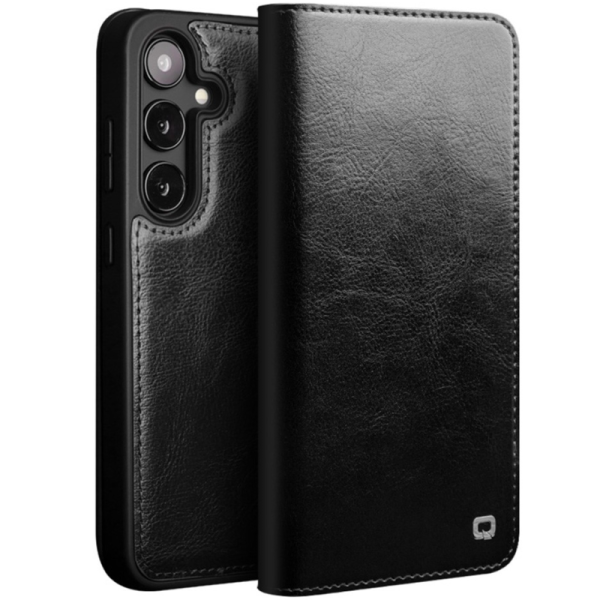 "QIALINO" atvēramais ādas maciņš - melns (Galaxy S25)