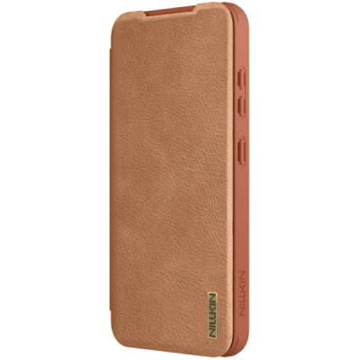 Prabangus „Nillkin“ Qin Pro serijos rudas odinis atverčiamas Samsung Galaxy S25 dėklas - knygutė | Priedai.lt