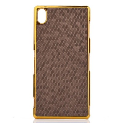 Sony Xperia Z3 elegantiškas korėtas rudas raštuotas dėklas su auksiniais apvadais / Priedai.lt