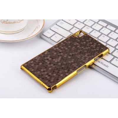 Sony Xperia Z3 elegantiškas korėtas rudas raštuotas dėklas su auksiniais apvadais / Priedai.lt