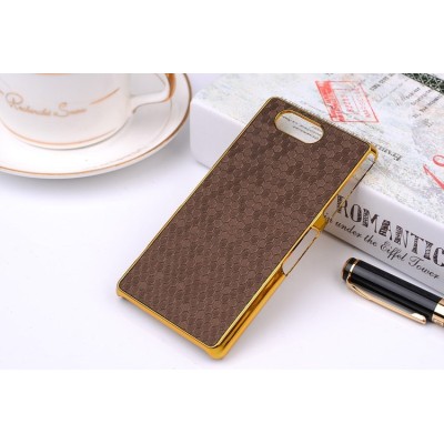 Sony Xperia Z3 Compact (D5803, M55w) elegantiškas korėtas rudas raštuotas dėklas su auksiniais apvadais / Priedai.lt