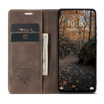 Xiaomi Redmi Note 14 Pro 4G CaseMe Retro solīds atvēramais ādas brūns maciņš - maks | Vacins.lv