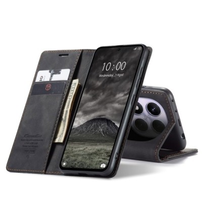 Xiaomi Redmi Note 14 Pro 4G CaseMe Retro solīds atvēramais ādas melns maciņš - maks | Vacins.lv