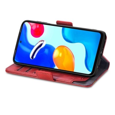 Xiaomi Redmi Note 11s 4G CASENEO atverčiamas raudonas odinis dėklas - piniginė | Priedai.lt