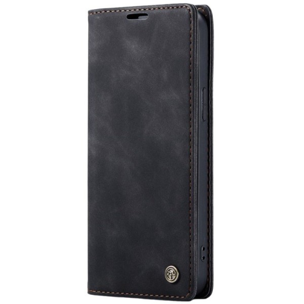 "CaseMe" Retro solīds atvēramais ādas maciņš - melns (P20)