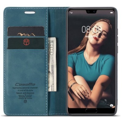 Huawei P20 CaseMe Retro solīds atvēramais ādas zaļš maciņš - maks | Vacins.lv