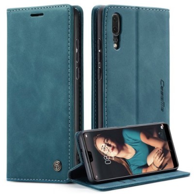 Huawei P20 CaseMe Retro solīds atvēramais ādas zaļš maciņš - maks | Vacins.lv