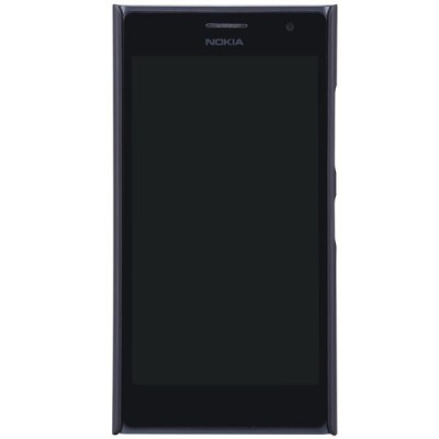 Nokia Lumia 730 (735) Nillkin Frosted Shield melns plastmasas futrālis + ekrāna aizsargplēve / Vacins.lv