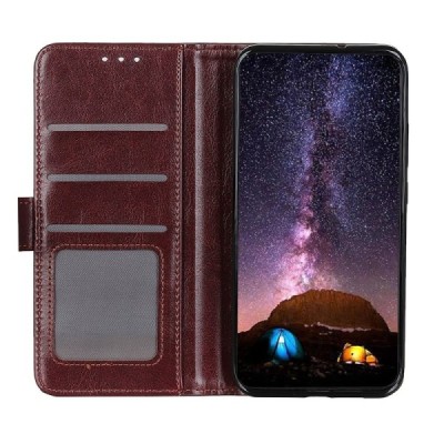 Xiaomi Redmi Note 14 Pro 4G Binfen atverčiamas rudas odinis dėklas - piniginė | Priedai.lt