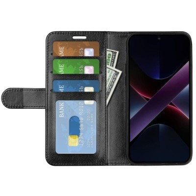 Poco X7 Pro 5G, Redmi Turbo 4 5G Binfen atvēramais melns maciņš - maks | Vacins.lv