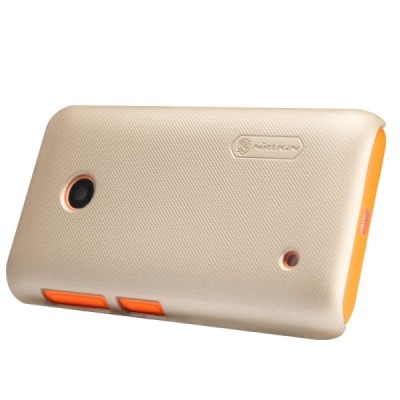 Nillkin Frosted Shield Nokia Lumia 530 auksinis plastikinis dėklas + apsauginė ekrano plėvelė / Priedai.lt
