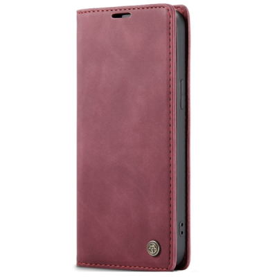 "CaseMe" Retro solīds atvēramais ādas maciņš - bordo (iPhone 17e / 16e)