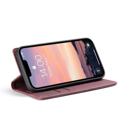 "CaseMe" Retro solīds atvēramais ādas maciņš - bordo (iPhone 17e / 16e)