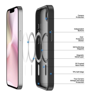 „DUX DUCIS“ Yind MagSafe matinis kieto silikono (TPU) dėklas - juodas (iPhone 17e / 16e)