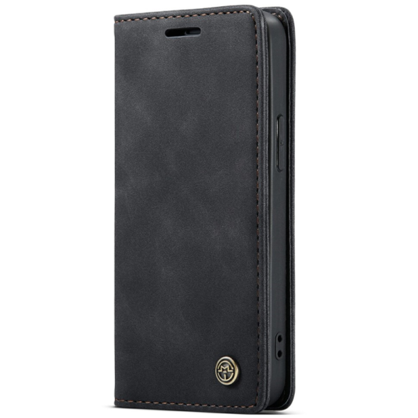 "CaseMe" Retro solīds atvēramais ādas maciņš - melns (iPhone 13)