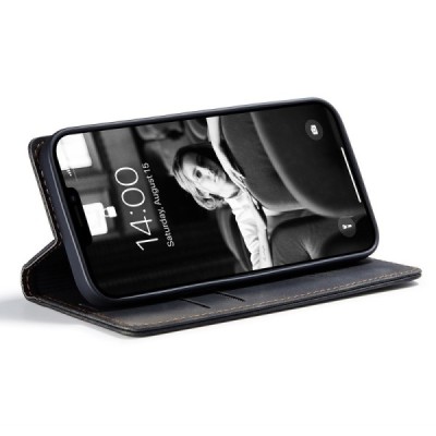 Apple iPhone 13 CaseMe Retro solīds atvēramais ādas melns maciņš - maks | Vacins.lv