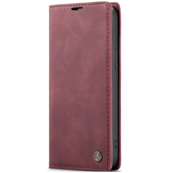 "CaseMe" Retro solīds atvēramais ādas maciņš - bordo (iPhone 13)