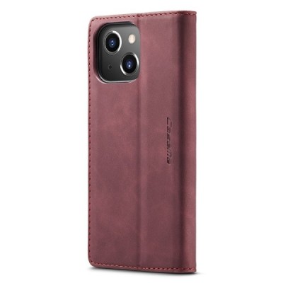 Apple iPhone 13 CaseMe Retro solīds atvēramais ādas bordo maciņš - maks | Vacins.lv