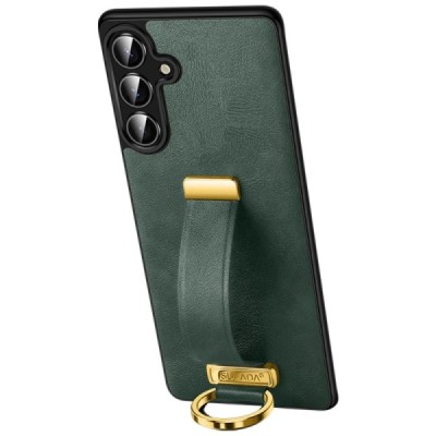 „SULADA“ Leather Kickstand Samsung Galaxy S25 žalias odinis dėklas - nugarėlė | Priedai.lt