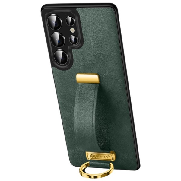 "SULADA" Leather Kickstand ādas apvalks - zaļš (Galaxy S25 Ultra)