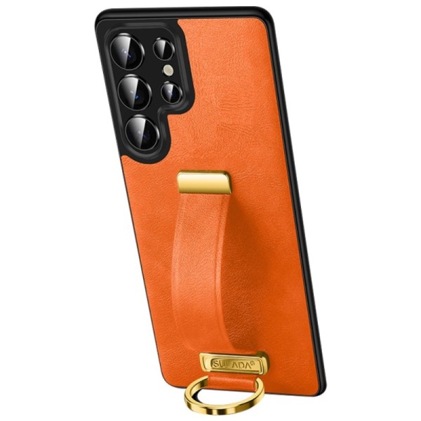 "SULADA" Leather Kickstand ādas apvalks - oranžs (Galaxy S25 Ultra)