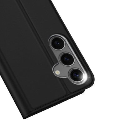 Samsung Galaxy S25+ "Dux Ducis" Skin sērijas melns ādas atvērams maciņš | Vacins.lv