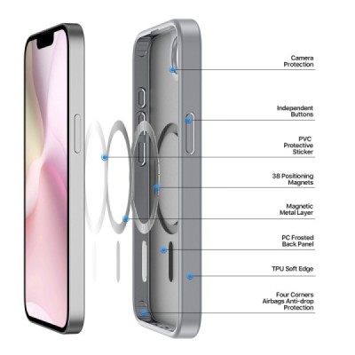 „DUX DUCIS“ Yind MagSafe matinis kieto silikono (TPU) dėklas - pilkas (iPhone 17e / 16e)