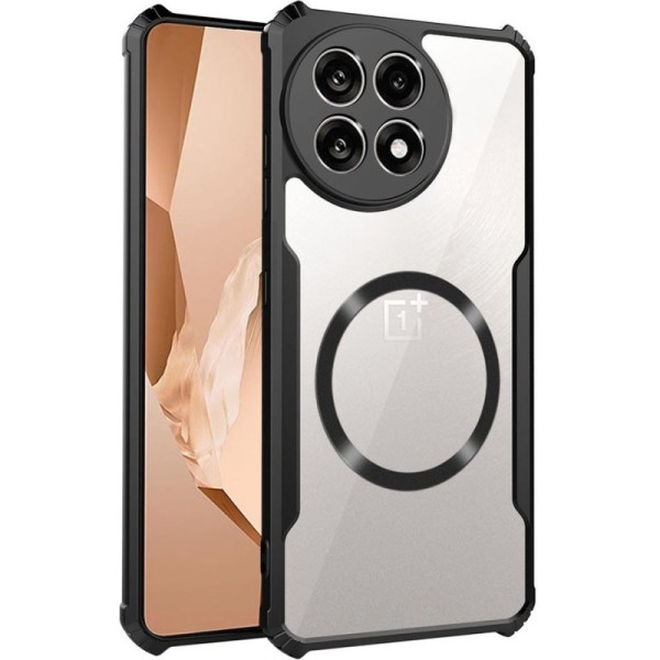 "Mofan" MagSafe caurspīdīgs cieta silikona (TPU) apvalks - melns (OnePlus 13R / Ace 5)