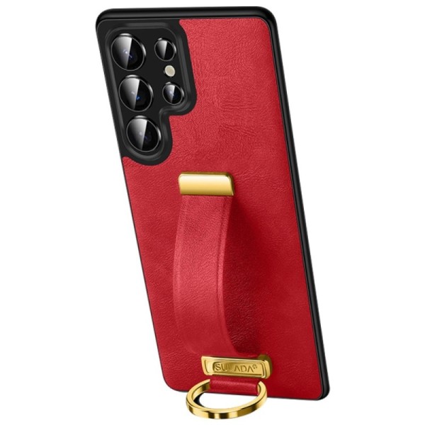 "SULADA" Leather Kickstand ādas apvalks - sarkans (Galaxy S25 Ultra)