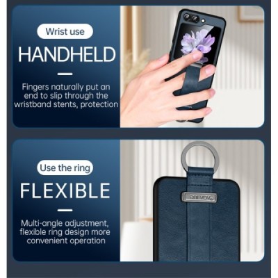 "SULADA" Leather Kickstand Samsung Galaxy Flip7 FE / Flip6 zils ādas apvalks | Vacins.lv