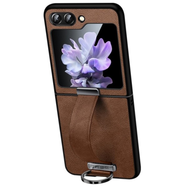 "SULADA" Leather Kickstand ādas apvalks - brūns (Galaxy Flip7 FE / Flip6)