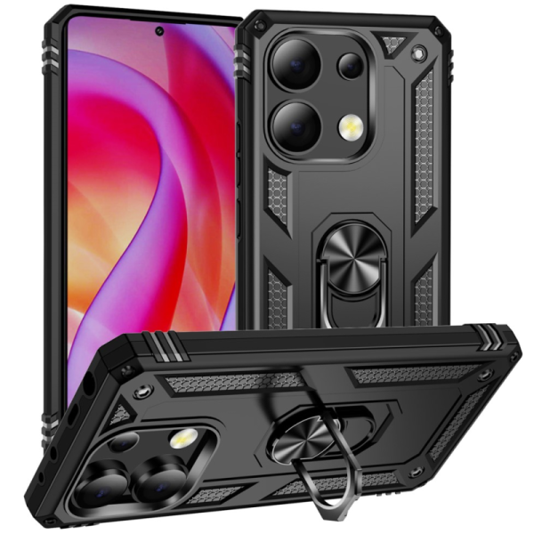 "Mozhi" Kickstand pastiprinātas aizsardzības apvalks - melns (Redmi 13 / Poco M6 4G / Redmi Note 13R 5G)