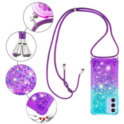 Samsung Galaxy A15 5G "Yibo" Shine Strap cietā silikona (TPU) vāciņš - violets/zils | Vacins.lv