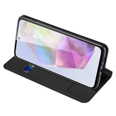 Samsung Galaxy A56 / A36 "Dux Ducis" Skin sērijas melns ādas atvērams maciņš | Vacins.lv