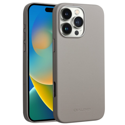 Apple iPhone 16 Pro Max "QIALINO" Slim MagSafe ādas pelēks vaciņš - apvalks | Vacins.lv