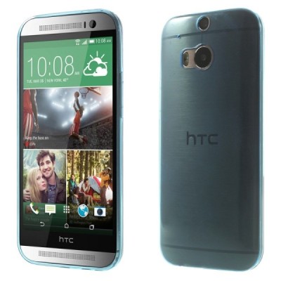 HTC One M8 skaidrus (permatomas) kieto silikono TPU ploniausias pasaulyje mėlynas dėklas / Priedai.lt