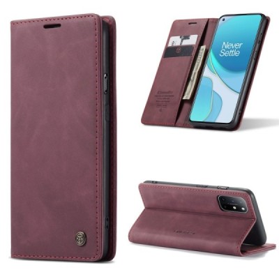 OnePlus 8T CaseMe Retro solīds atvēramais ādas bordo maciņš - maks | Vacins.lv