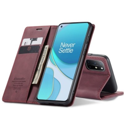 OnePlus 8T CaseMe Retro solīds atvēramais ādas bordo maciņš - maks | Vacins.lv