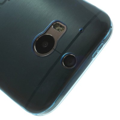 HTC One M8 skaidrus (permatomas) kieto silikono TPU ploniausias pasaulyje mėlynas dėklas / Priedai.lt